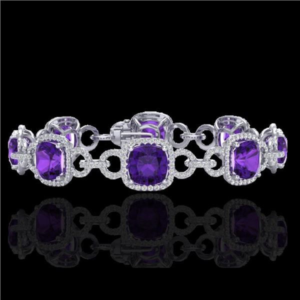 30 ctw Amethyst & Micro VS/SI Diamond Bracelet 14k White Gold - REF-368G9W