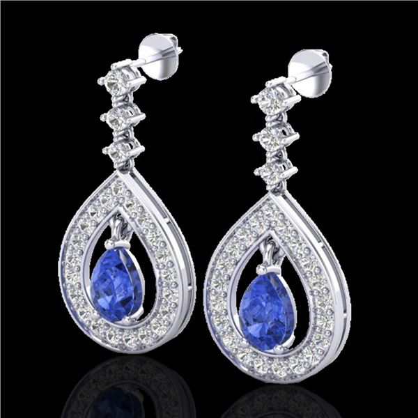 2.25 ctw Tanzanite & Micro Pave VS/SI Diamond Earrings 14k White Gold - REF-109N3F