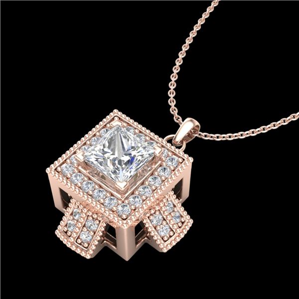 0.84 ctw Princess VS/SI Diamond Micro Pave Necklace 18k Rose Gold - REF-149N3F