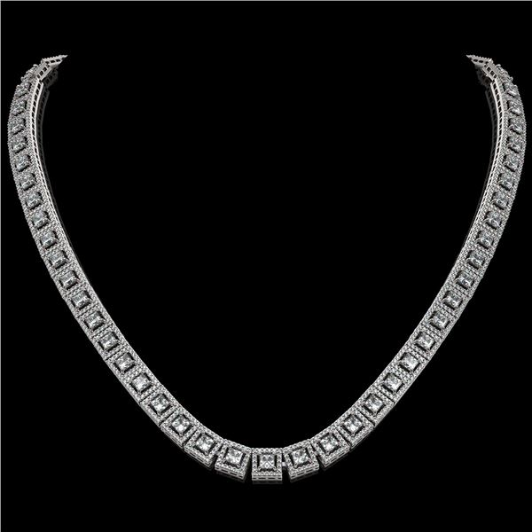 24.4 ctw Princess Cut Diamond Micro Pave Necklace 18K White Gold - REF-2083F2M