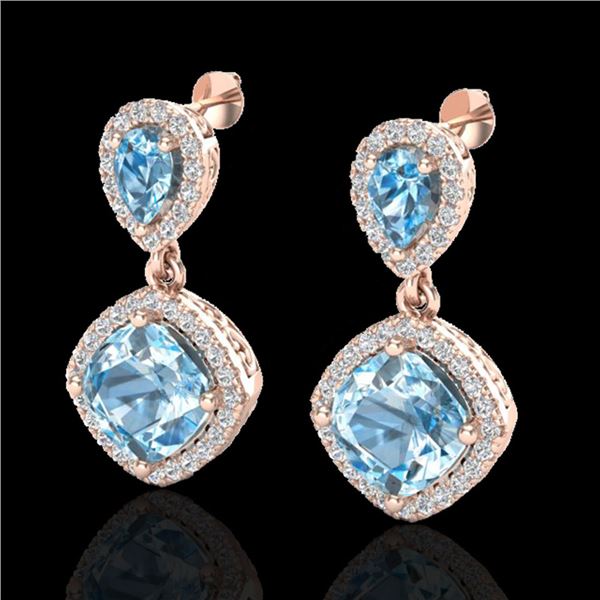 7 ctw Sky Blue Topaz & Micro VS/SI Diamond Earrings 10k Rose Gold - REF-79M3G