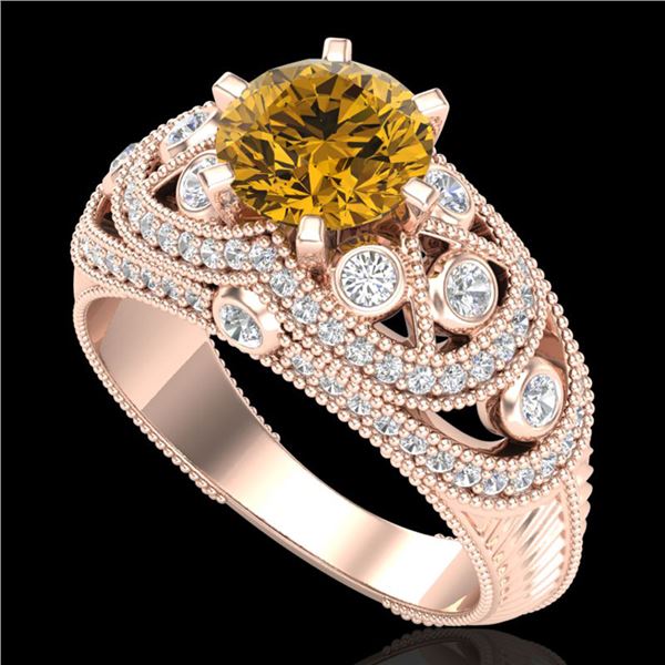 2 ctw Intense Yellow Diamond Engagment Art Deco Ring 18k Rose Gold - REF-436G4W