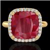 Image 1 : 6 ctw Ruby & Micro Pave VS/SI Diamond Certified Ring 18k Yellow Gold - REF-77H3R