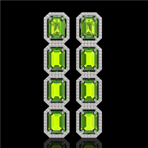 17.81 ctw Peridot & Diamond Micro Pave Halo Earrings 10k White Gold - REF-220K8Y