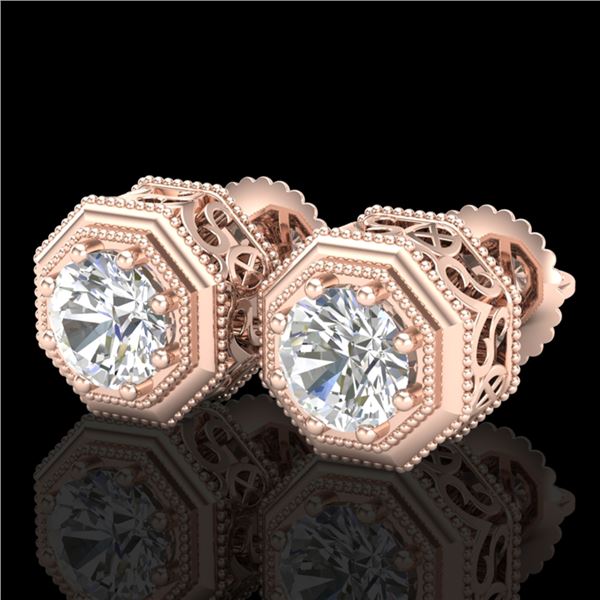 1.07 ctw VS/SI Diamond Solitaire Art Deco Stud Earrings 18k Rose Gold - REF-218G2W