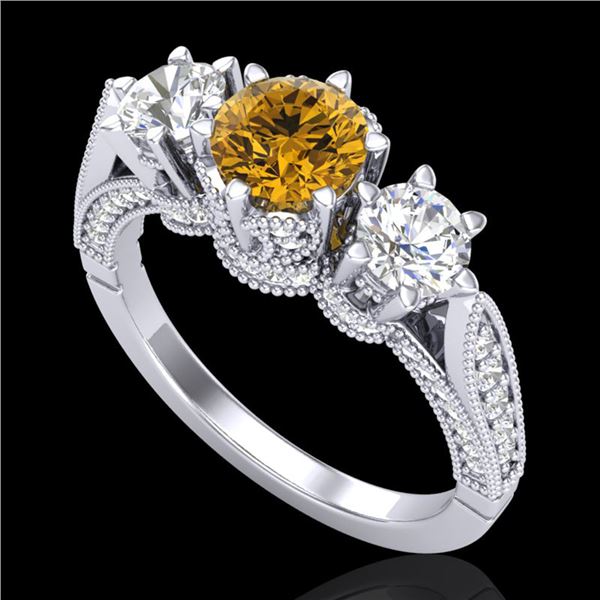 2.18 ctw Intense Fancy Yellow Diamond Art Deco Ring 18k White Gold - REF-272K8Y