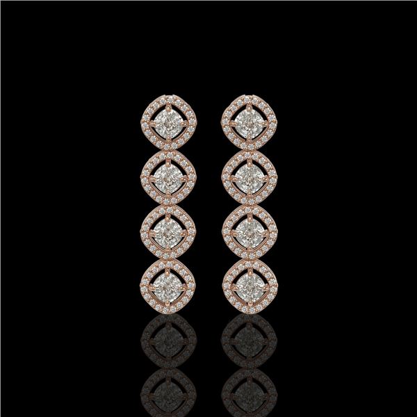 3.84 ctw Cushion Cut Diamond Micro Pave Earrings 18K Rose Gold - REF-337F5M