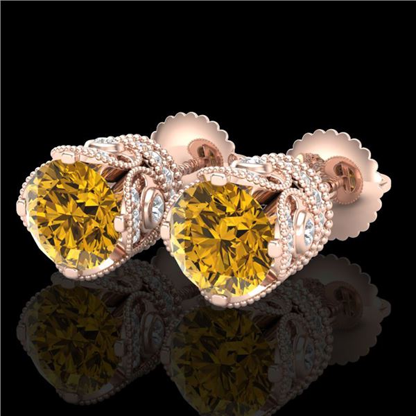 3 ctw Intense Fancy Yellow Diamond Art Deco Earrings 18k Rose Gold - REF-636W4H