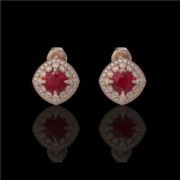 4.99 ctw Certified Ruby & Diamond Victorian Earrings 14K Rose Gold - REF-124W8H