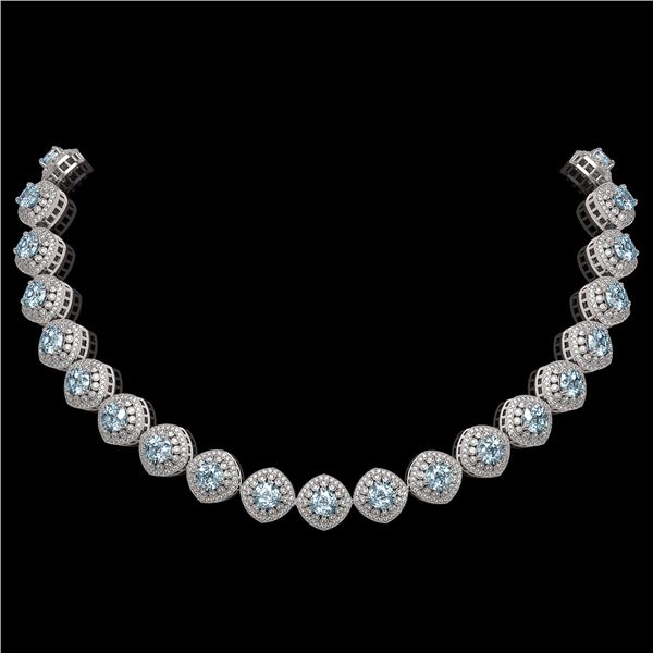 72.27 ctw Aquamarine & Diamond Victorian Necklace 14K White Gold - REF-1800K2Y