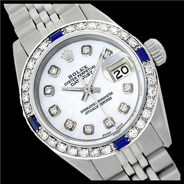 Rolex Men's Stainless Steel, QuickSet, Diam Dial & Diam/Sapphire Bezel