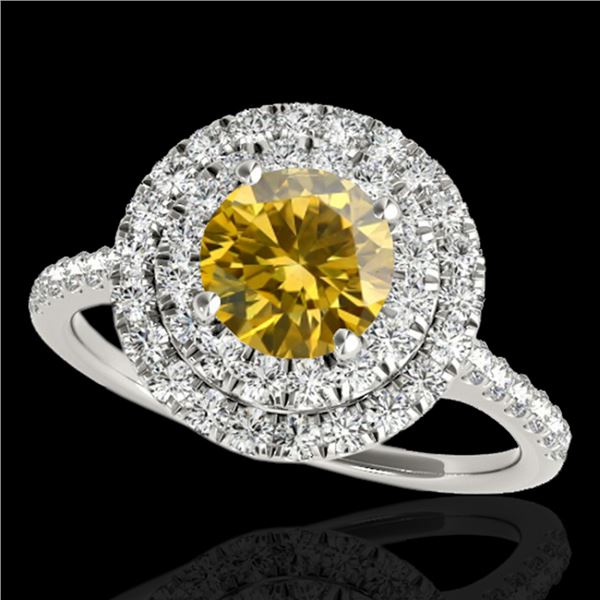 1.5 ctw Certified SI Intense Yellow Diamond Halo Ring 10k White Gold - REF-197K8Y