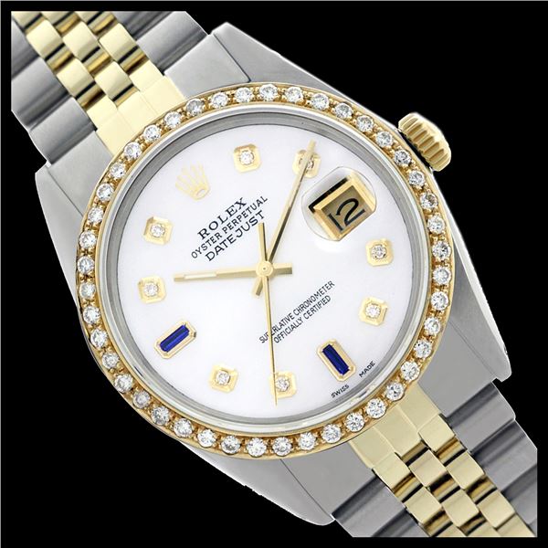 Rolex Ladies Two Tone 14K Gold/SS, Diam Dial & Diam/Sapphire Bezel, Sapphire Crystal