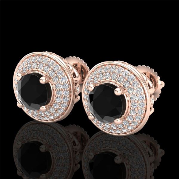 2.35 ctw Fancy Black Diamond Art Deco Stud Earrings 18k Rose Gold - REF-167A3N