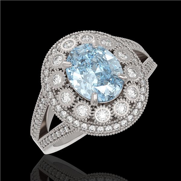 3.85 ctw Certified Aquamarine & Diamond Victorian Ring 14K White Gold - REF-165N3F