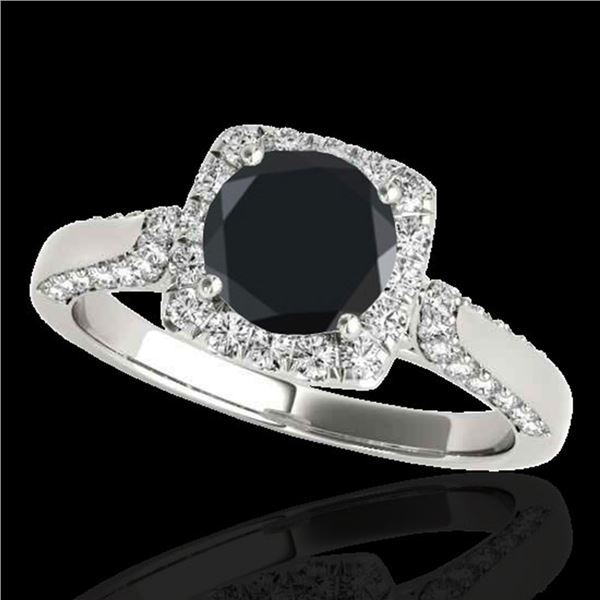 1.7 ctw Certified Black Diamond Solitaire Halo Ring 10k White Gold - REF-66M8G