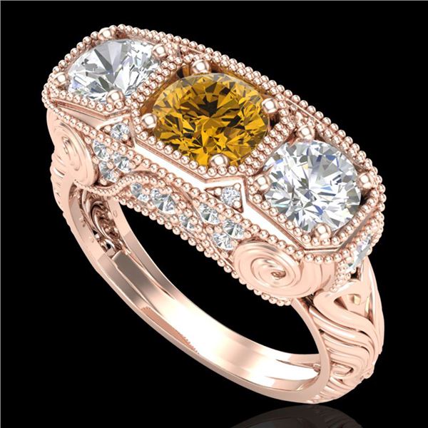 2.51 ctw Intense Fancy Yellow Diamond Art Deco Ring 18k Rose Gold - REF-345H5R