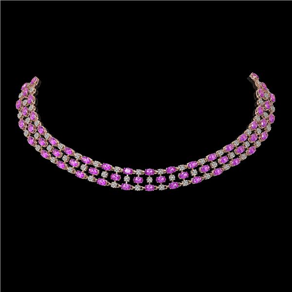 53.09 ctw Amethyst & Diamond Necklace 10K Rose Gold - REF-527A3N