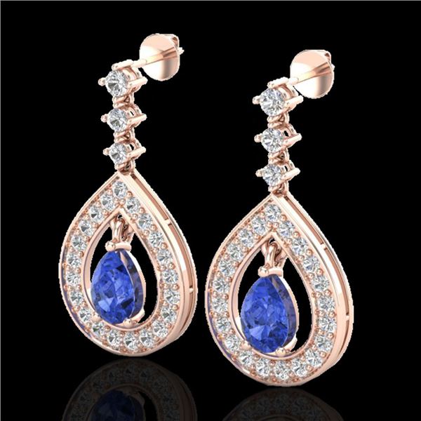 2.25 ctw Tanzanite & Micro Pave VS/SI Diamond Earrings 14k Rose Gold - REF-109M3G