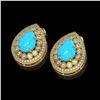 Image 2 : 7.54 ctw Turquoise & Diamond Victorian Earrings 14K Yellow Gold - REF-218M2G