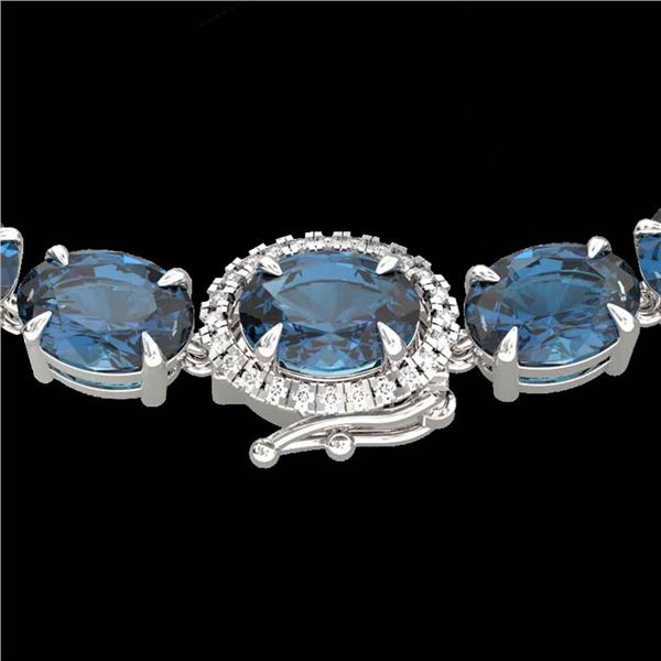 45.25 ctw London Blue Topaz & VS/SI Diamond Micro Necklace 14k White Gold - REF-263W6H