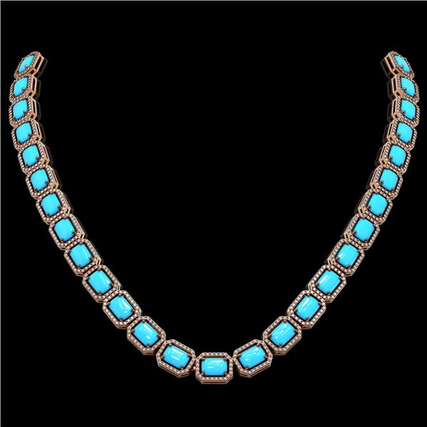 52.89 ctw Turquoise & Diamond Micro Pave Halo Necklace 10k Rose Gold - REF-670N9F