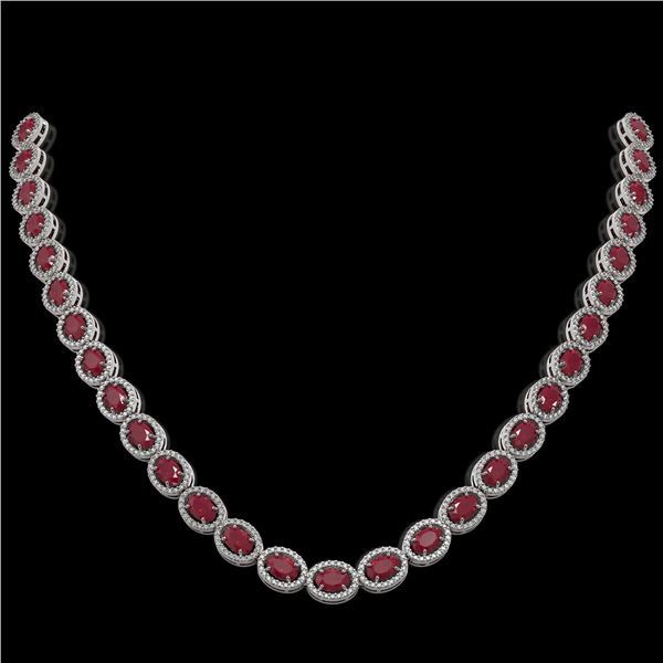 34.11 ctw Ruby & Diamond Micro Pave Halo Necklace 10k White Gold - REF-672R8K