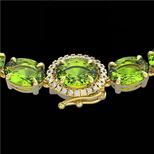 45.25 ctw Peridot & VS/SI Diamond Micro Pave Necklace 14k Yellow Gold - REF-345M5G