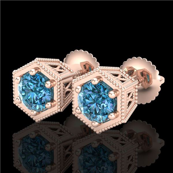 1.15 ctw Fancy Intense Blue Diamond Art Deco Earrings 18k Rose Gold - REF-127M3G