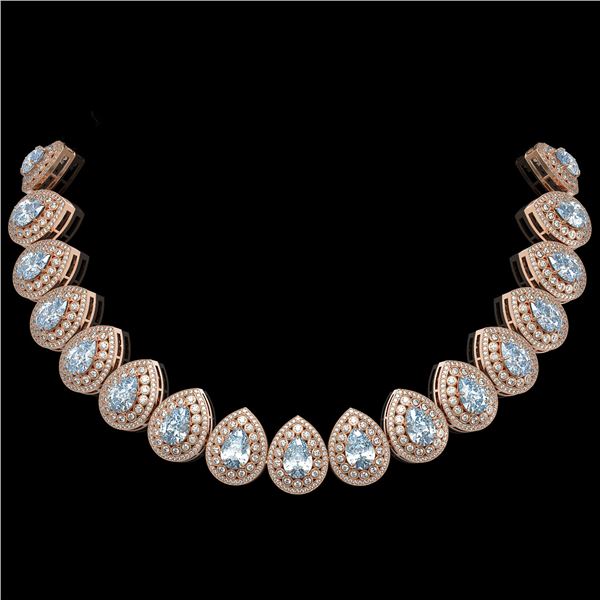 92.83 ctw Aquamarine & Diamond Victorian Necklace 14K Rose Gold - REF-3851M5G