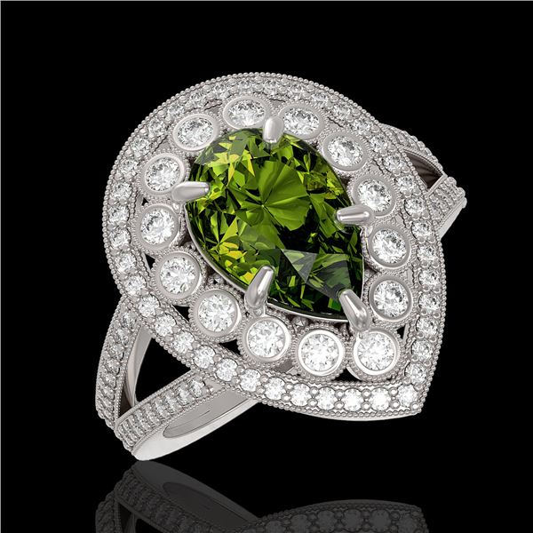 5.02 ctw Certified Tourmaline & Diamond Victorian Ring 14K White Gold - REF-172R8K