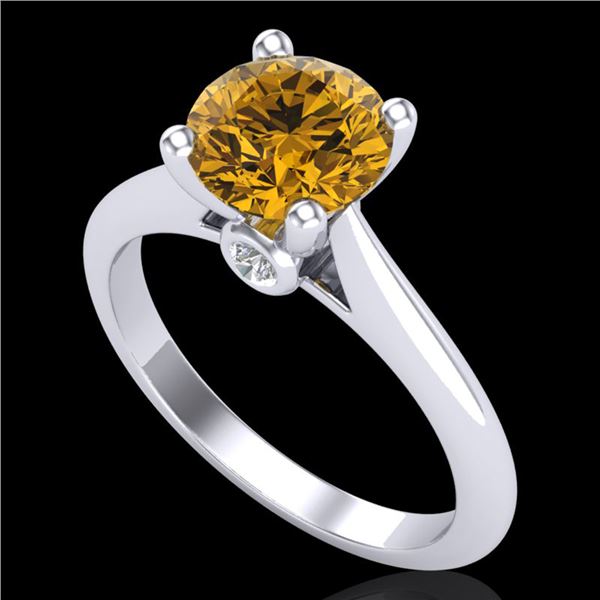 1.6 ctw Intense Fancy Yellow Diamond Art Deco Ring 18k White Gold - REF-216W8H