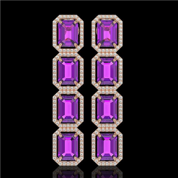 18.59 ctw Amethyst & Diamond Micro Pave Halo Earrings 10k Rose Gold - REF-209G3W