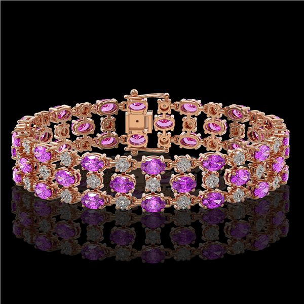 12.7 ctw Amethyst & Diamond Row Bracelet 10K Rose Gold - REF-209F3M