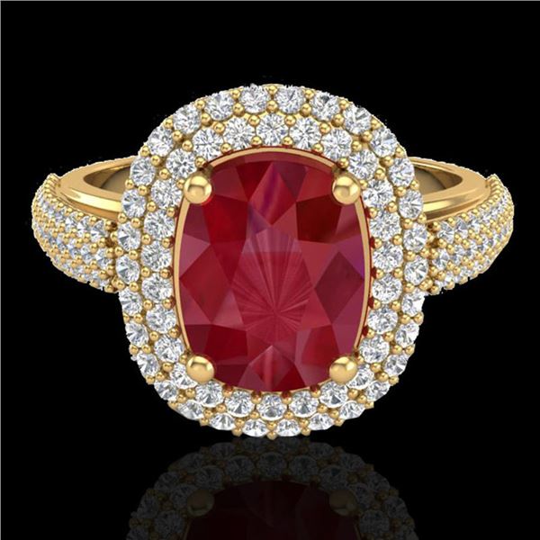 3.50 ctw Ruby & Micro Pave VS/SI Diamond Certified Ring 18k Yellow Gold - REF-143W6H