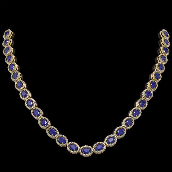 34.11 ctw Sapphire & Diamond Micro Pave Halo Necklace 10k Yellow Gold - REF-672N8F