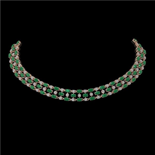 43.07 ctw Emerald & Diamond Necklace 10K Rose Gold - REF-527M3G