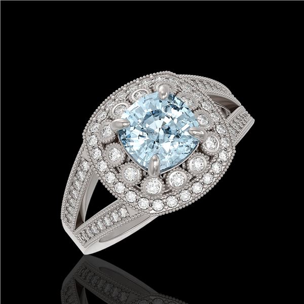 2.39 ctw Certified Aquamarine & Diamond Victorian Ring 14K White Gold - REF-106X5A