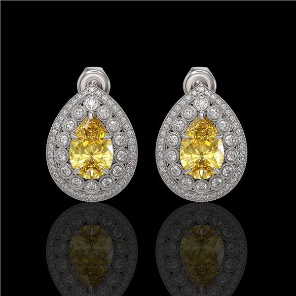 7.74 ctw Canary Citrine & Diamond Victorian Earrings 14K White Gold - REF-180G2W