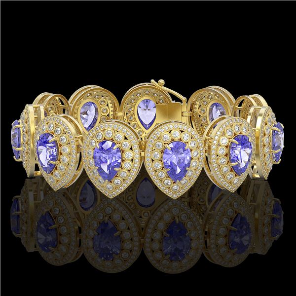 50.04 ctw Tanzanite & Diamond Victorian Bracelet 14K Yellow Gold - REF-2636W4H