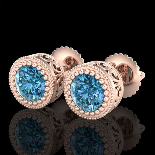 1.09 ctw Fancy Intense Blue Diamond Art Deco Earrings 18k Rose Gold - REF-143W6H