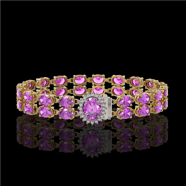 24.82 ctw Amethyst & Diamond Bracelet 14K Yellow Gold - REF-218M2G