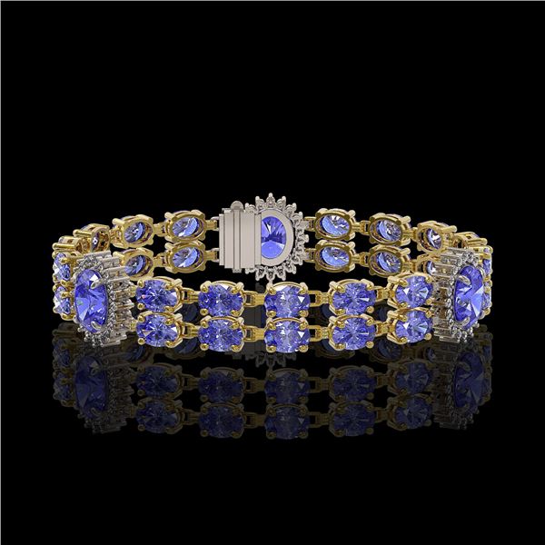 17.83 ctw Tanzanite & Diamond Bracelet 14K Yellow Gold - REF-280G2W