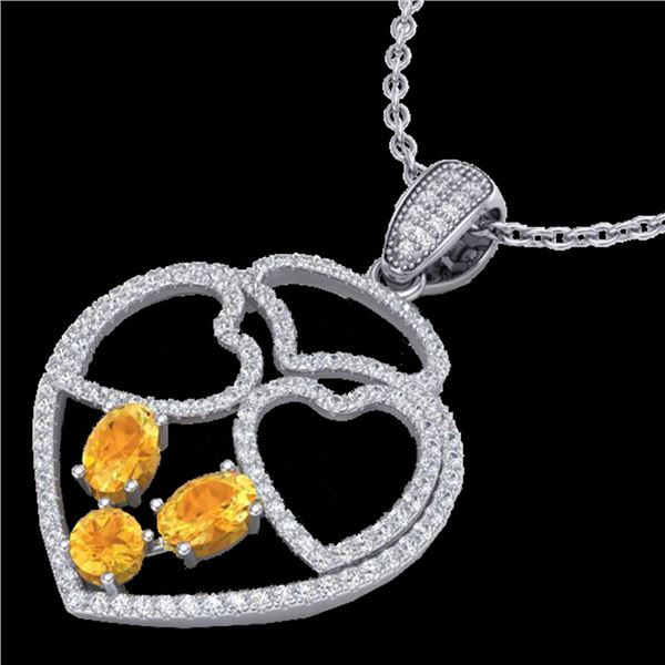 3 ctw Citrine & Micro Pave Designer Heart Necklace 14k White Gold - REF-134H5R