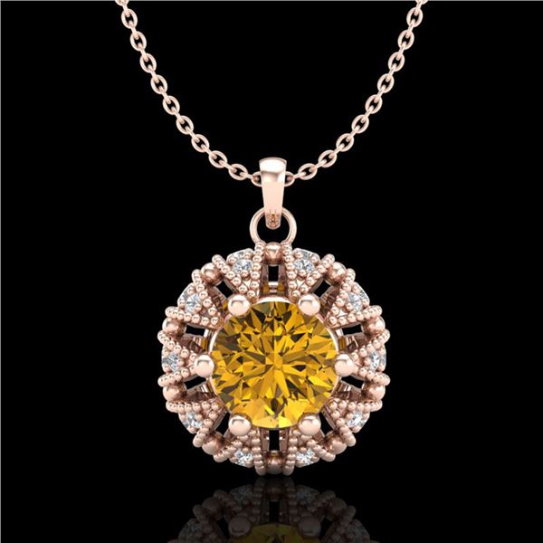 1.2 ctw Intense Fancy Yellow Diamond Art Deco Necklace 18k Rose Gold - REF-134M5G