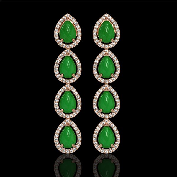 6.20 ctw Jade & Diamond Micro Pave Halo Earrings 10k Rose Gold - REF-158M2G