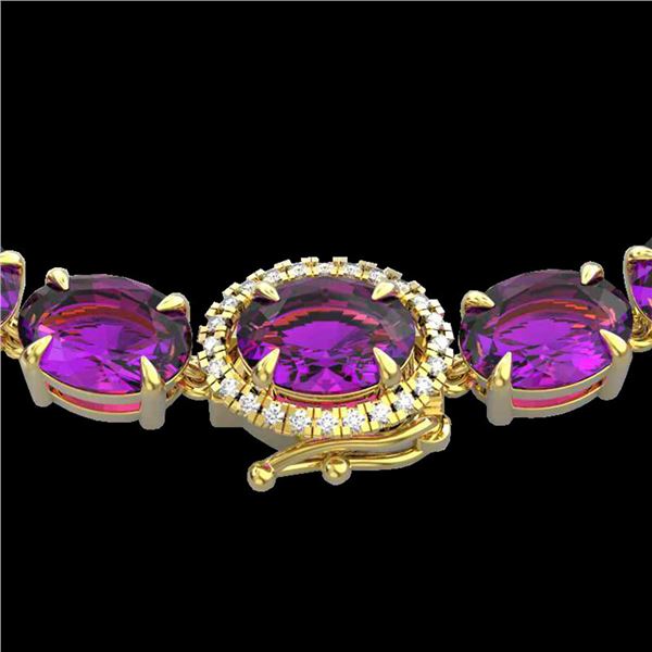 72 ctw Amethyst & VS/SI Diamond Micro Pave Necklace 14k Yellow Gold - REF-281H8R