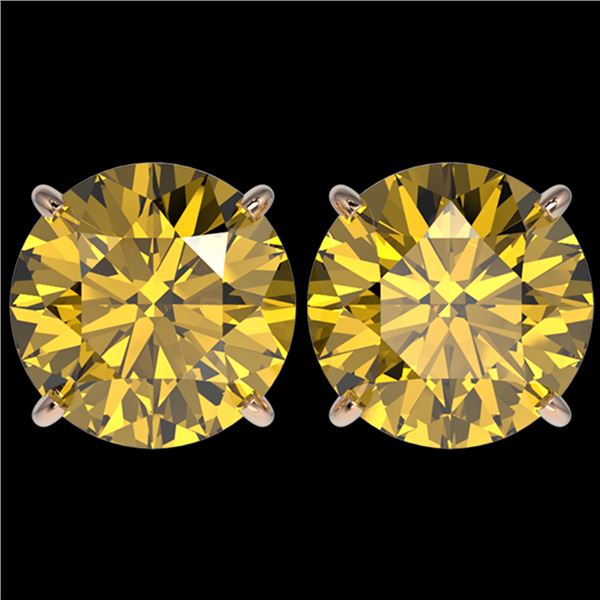 5 ctw Certified Intense Yellow Diamond Stud Earrings 10k Rose Gold - REF-810F2M