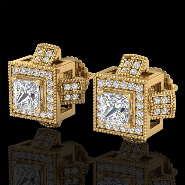 1.73 ctw Princess VS/SI Diamond Micro Pave Stud Earrings 18k Yellow Gold - REF-254X5A