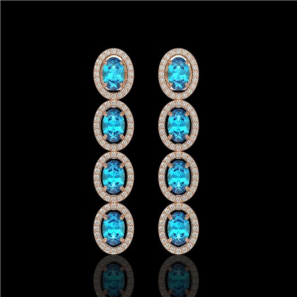 6.28 ctw Swiss Topaz & Diamond Micro Pave Halo Earrings 10k Rose Gold - REF-143A6N